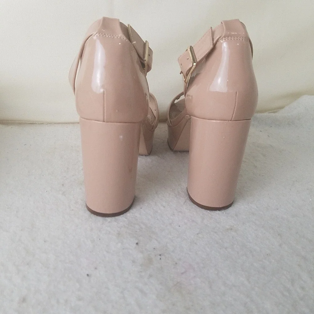 Asos Nude Patent Platform Chunky Heel Ankle Strap Sandals‎ Women's 9